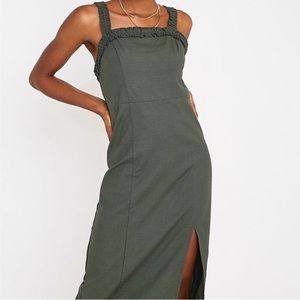 Urban Outfitters Olive Green Linen Scrunchy Straps Maxi Dress
